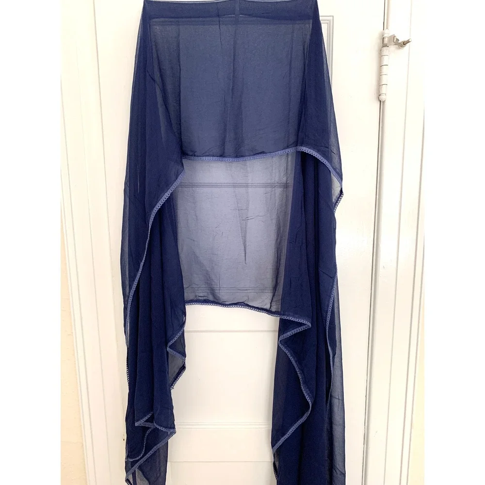 Navy Sheer Scarf 46 x 92 with Delicate Lace Detail Cerulean Blue Rectangle
